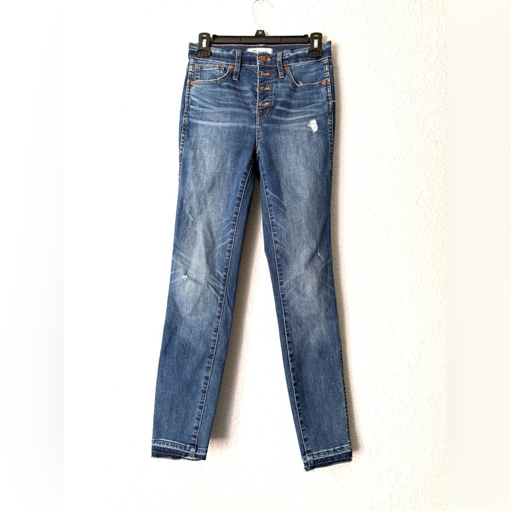 Madewell 10” High Rise Skinny Jeans Size 25 Button Fly Raw Hem Wash Blue